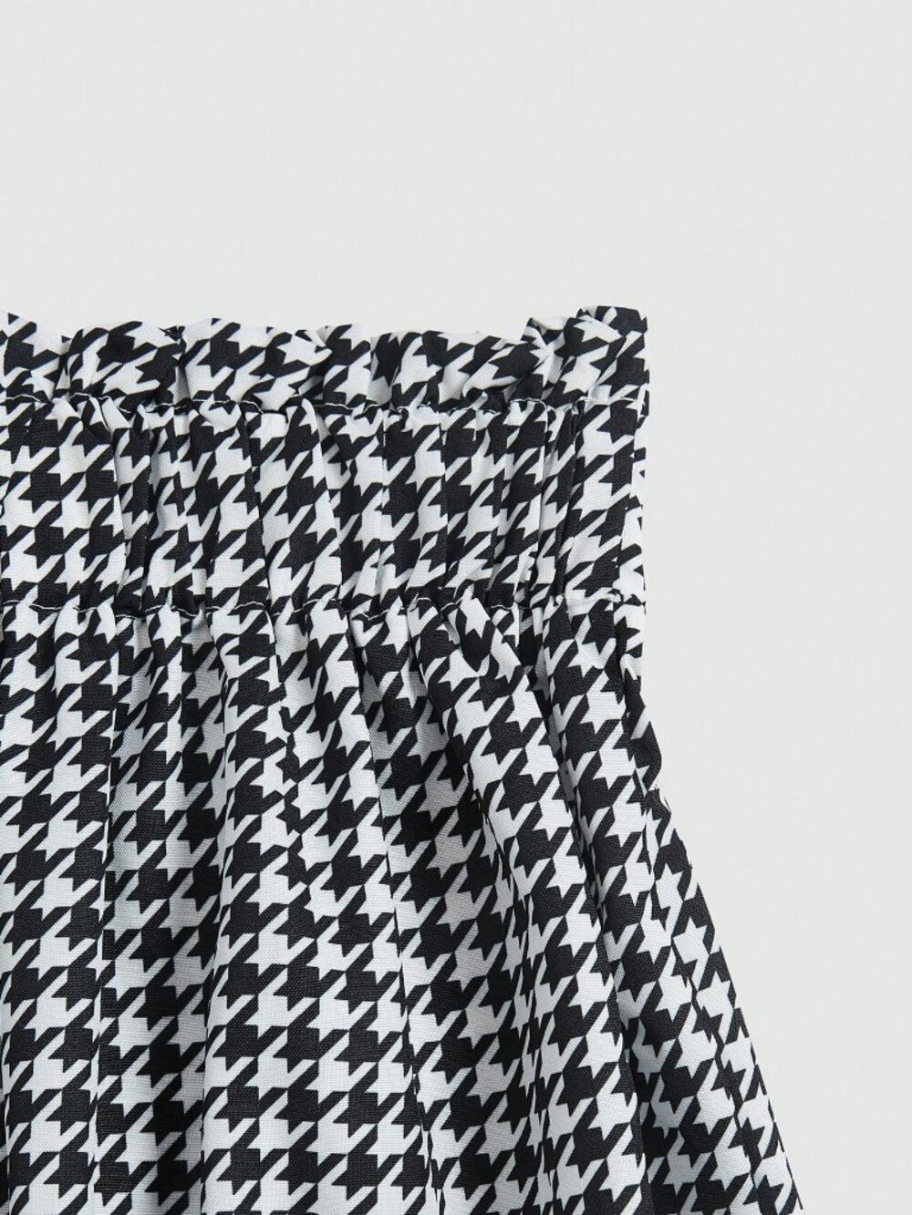 Black And White Casual Women's Houndstooth Mid-Waist Wide Leg Trousers - Picture 5 of 7